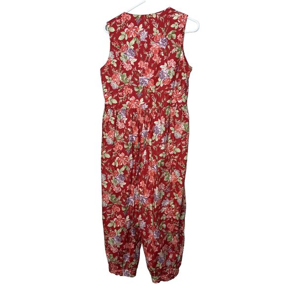 Vintage Laura Ashley Size M Playsuit Jumpsuit Romper Red Floral Cottagecore Crop - Picture 6 of 12